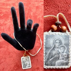Artisan Beaded VINTAGE SCAPULAR Ribbon NECKLACE